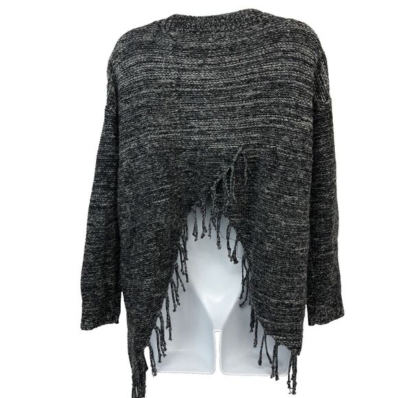 VINTAGE HAVANA Anthropologie Size M Gray Black White Knit Soma V Back Fringe - Picture 2 of 11